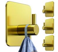 4smile Toallero sin taladrar, juego de 4 unidades, ganchos adhesivos de acero inoxidable dorado como gancho para toallas, ganchos impermeables autoadhesivos, toalleros de baño inoxidables, ganchos