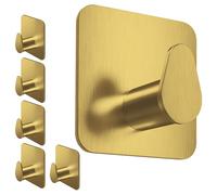 4smile Toallero sin taladrar, juego de 6 unidades, color dorado, toallero de baño de acero inoxidable, ganchos adhesivos ovalados funcionales, ganchos impermeables para baño, ganchos autoadhesivos