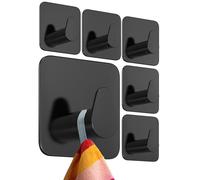 4smile Toallero sin taladrar, juego de 6 unidades, color negro - Toallero de baño de acero inoxidable, ganchos adhesivos ovalados funcionales - Ganchos impermeables para baño, ganchos autoadhesivos