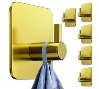 4smile Toallero sin taladrar, juego de 6 unidades, ganchos adhesivos de acero inoxidable dorado como gancho para toallas, ganchos impermeables autoadhesivos, toalleros de baño inoxidables, ganchos