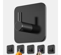 4smile Toallero sin taladrar, juego de 6 unidades, ganchos negros autoadhesivos con almohadillas adhesivas, ganchos adhesivos inoxidables, extrafuertes para toallas para baño y cocina