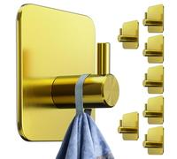 4smile Toallero sin taladrar, juego de 8 unidades - Ganchos adhesivos de acero inoxidable dorado como gancho para toallas, ganchos impermeables autoadhesivos, toalleros de baño inoxidables, ganchos