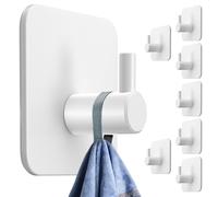 4smile Toallero sin taladrar, juego de 8 unidades, soportes blancos autoadhesivos con almohadillas adhesivas, ganchos adhesivos inoxidables, extrafuertes como soportes para toallas para cocina y baño