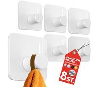 4smile Toalleros sin taladrar, 8 unidades en blanco, resistentes al agua, ganchos de acero inoxidable, ganchos adhesivos para baño, cocina, ganchos adhesivos extrafuertes, ganchos para toallas