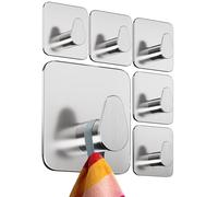 4smile Toalleros sin taladrar, juego de 6 unidades, plata - Toallero de baño de acero inoxidable, ganchos adhesivos ovalados funcionales - Ganchos impermeables para baño, ganchos autoadhesivos