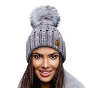 4sold para Mujer Invierno Más Cálido Sombrero Gorra with Large Pom Pom de la Bola Gorra Tejida Gorra Grande Snowboard Ski Bobble Circle Little Crystals (Gris)