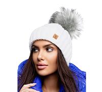 4sold para Mujer Invierno Más Cálido Sombrero Gorra with Large Pom Pom de la Bola Gorra Tejida Gorra Grande Snowboard Ski Bobble Circle Little Crystals (White)