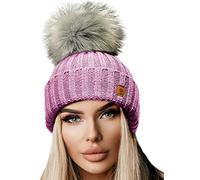4sold para Mujer Invierno Más Cálido Sombrero Gorra with Large Pom Pom de la Bola Gorra Tejida Gorra Grande Snowboard Ski Bobble Circle Little Crystals (Pink)