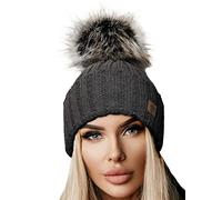 4sold para Mujer Invierno Más Cálido Sombrero Gorra with Large Pom Pom de la Bola Gorra Tejida Gorra Grande Snowboard Ski Bobble Circle Little Crystals (Dark Grey)
