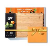 4T7 Sistema inteligente de preparación de comidas, juego de tablas de cortar inteligentes, tablas de cortar de bambú y paja de trigo, pesaje, temporizador, contador de calorías de aplicación, ranuras