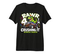 4th Birthday Monster Truck Dinosaur 4 Years Old Birthday Boy Camiseta Premium