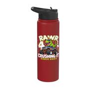 4th Birthday Monster Truck Dinosaur 4 Years Old Birthday Boy Stainless Steel Insulated Water Bottle