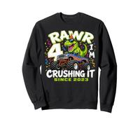 4th Birthday Monster Truck Dinosaur 4 Years Old Birthday Boy Sudadera