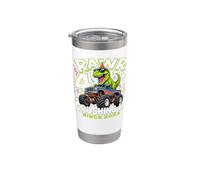 4th Birthday Monster Truck Dinosaur 4 Years Old Birthday Boy Vaso térmico de acero inoxidable de doble pared