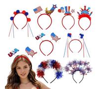 4th of July Accessories, 7 Pack Red White and Blue Headbands, Abs Material, Patriotic Hair Hoops for Independence Day, Memorial, Veterans Parade and Favors