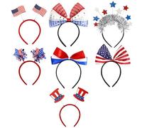 4th of July Accessories, 7 Pack Red White and Blue Headbands, Abs Material, Patriotic Hair Hoops for Independence Day, Memorial, Veterans Parade and Favors