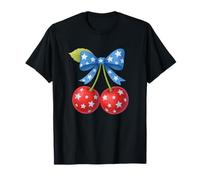 4th of July Coquette Bow with Cherry Kawaii Tee Camiseta
