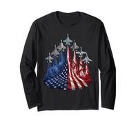 4th of July Fighter Jet US Flag American Military Planes Manga Larga