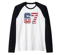 4th of July Funny 67 Six Seven Meme Patriotic Men Women Kids Camiseta Manga Raglan