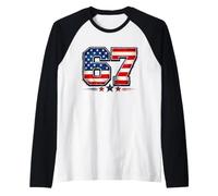 4th of July Funny 67 Six Seven Meme Patriotic Men Women Kids Camiseta Manga Raglan