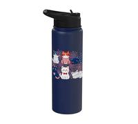 4th of July Funny Cat USA Flag Cat Lover Stainless Steel Insulated Water Bottle