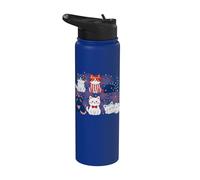 4th of July Funny Cat USA Flag Cat Lover Stainless Steel Insulated Water Bottle