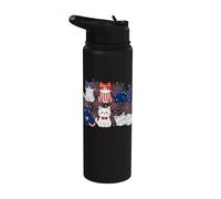 4th of July Funny Cat USA Flag Cat Lover Stainless Steel Insulated Water Bottle