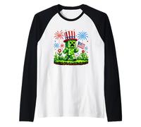 4th of July Gamer Pixel US Flag Patriotic Men Women Kids Camiseta Manga Raglan