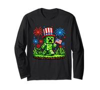 4th of July Gamer Pixel US Flag Patriotic Men Women Kids Manga Larga