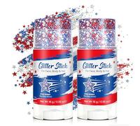 4th of July Glitter Stick, Patriotic Themed Glitter Body Stick, Sparkle Patriotic Glitters Face Paint Sticks, Waterproof Cheer Glitters Makeup for Football Game Festival Party (2PC)