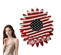 4th Of July Hair Clip - American Flag Patriotic Jaw Clip 1 Piece | Acrylic Non Slip Red White Blue Hair Accessories Women Girls Star Heart Design Summer PartyClip