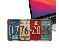 4th of July License Plate, 250 Years Wall Sign System, 1776-2026 Patriotic Plate Display System, 30cm Size, 15cm Width, Day Vintage Style Wall Art Decoration for Home Living Room Bedroom Study Use