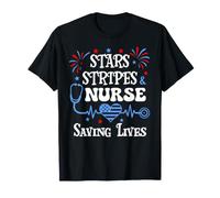 4th of July Nurse Funny Scrub Stars Stripes and Saving Lives Camiseta