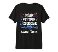 4th of July Nurse Funny Scrub Stars Stripes and Saving Lives Camiseta Premium