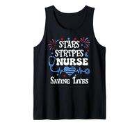 4th of July Nurse Funny Scrub Stars Stripes and Saving Lives Camiseta sin Mangas