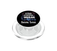 4th of July Nurse Funny Scrub Stars Stripes and Saving Lives PopSockets PopGrip para MagSafe