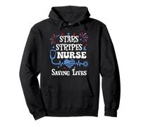 4th of July Nurse Funny Scrub Stars Stripes and Saving Lives Sudadera con Capucha