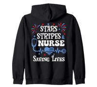4th of July Nurse Funny Scrub Stars Stripes and Saving Lives Sudadera con Capucha
