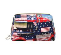 4th of July Patriotic Trucks Print Cosmetic Bags, Leather Makeup Bag Small for Purse, Cosmetic Pouch, Toiletry Clutch For Women Travel, Camión Patriótico del 4 de julio, talla única