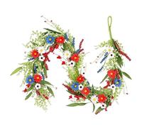 4th of July Wreath, Red White Blue Flower Garland, Patriotic Daisy Decor, 4.9ft Summer Hanging Wreath, for Window Porch Patio Garden Indoor Outdoor Home Holiday Party Decoration Seasonal Accent Piece