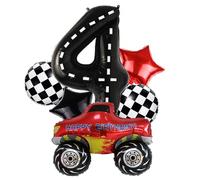 4th Race Car Balloons Set,Big Monster Truck Globos Bandera Globo Estrella Globo para Niños Race Car Birthday Party Racing Tema Party Decoraciones