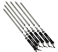 4U-Onlinehandel 4U de Comercio en línea 6 pinchos barbacoa de 600 x 15 x 1,8 mm Acero Inoxidable con Mango de madera pinchos para brochetas (Brochetas Carne Espátula avergüenza pura pincho