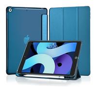 4UBonLife Funda para iPad 9.ª/8.ª/ 7.ª Generación 10,2 Pulgadas 2021/2020/2019 con Portalápiz, Carcasa Protectora Delgada Ligera con Cubierta Trasera Rígida Translúcida para iPad 9/8/7, Azul Pavoreal