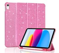 4UBonLife Funda para iPad (A16) 11ª/10ª Generación (2025 2022) | Carcasa Delgada Brillante con Cubierta Trasera Rígida Transparente, Portalápiz, Auto Reposo/Activación, Purpurina Rosa