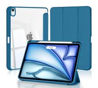 4UBonLife Funda para iPad Air 11 Pulgadas M3 2025 / M2 2024, iPad Air 5.ª / 4.ª Gen 10,9" con Portalápiz, Carcasa Protectora Delgada Antigolpes con Cubierta Trasera Rígida Transparente, Azul Pavoreal