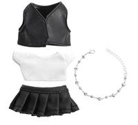 4uds Conjunto con Falda para Muñecas, Ropa Mini Muñeca Incluye Camiseta Chaqueta Cuero Negra Mini Falda y Collar Accesorios Ropa Geniales para Coleccionistas & Fans