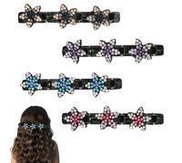4uds Pinzas para El Pelo Trenzado con Piedras de Cristal, Pasadores de Piedra de Cristal Brillante Accesorios para El Cabello con Pinza de Pico de Pato Trenzada para Mujeres (4 Colores)