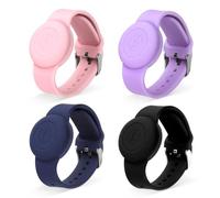 4uds Pulsera para Niños para Airtag, Impermeable Pulsera de Reloj de Cubierta Completa Ajustable Soporte de Rastreador GPS Silicona para Apple Air Tag (Negro, Rosa, Morado, Azul Marino)