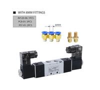 4V120-06 Válvula solenoide Doble cabezal Doble control 5 vías 2 posiciones Apagado Retención Válvula direccional neumática(With 8mm fittings,AC220V)