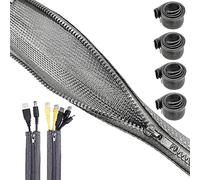 4X 1.5m Organizador de Cables Escritorios con Cremallera, Protector Cubre de Recoge Cable Expandible, 20-25mm Esconder Funda Ocultar Cables Management, para TV, Computadora, USB